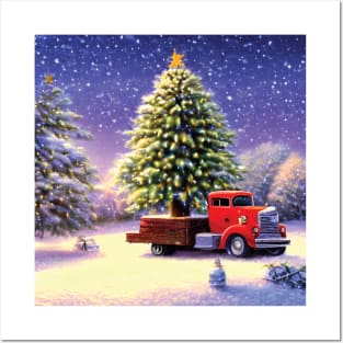 Vintage Christmas Truck on Board in Snow Posters and Art